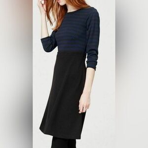 LOFT Striped Fit & Flare Dress in Navy & Black Size 00P